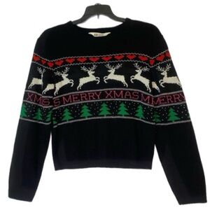 H&M Christmas Crew Neck Pull-over Sweater Reindeer Hearts Kids 14/16